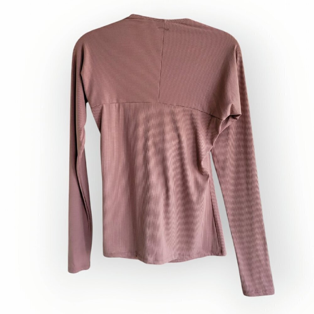 Naked Wardrobe XL Brown Square Neck Ribbed Long Sleeve Stretchy Neutral Top - Picture 4 of 8